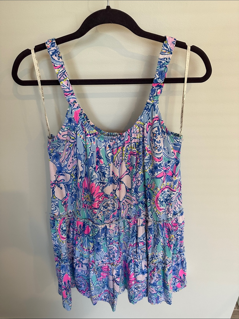 Lilly Pulitzer Floral Print Ruffled Tank Top in Blue and Pink